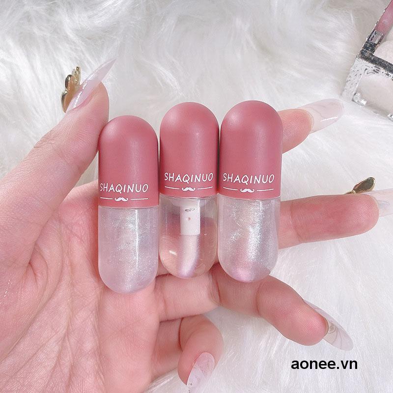 ✨✨Son bóng Shaqinuo dưỡng ẩm trong suốt thiết kế vỏ hình viên thuốc mini