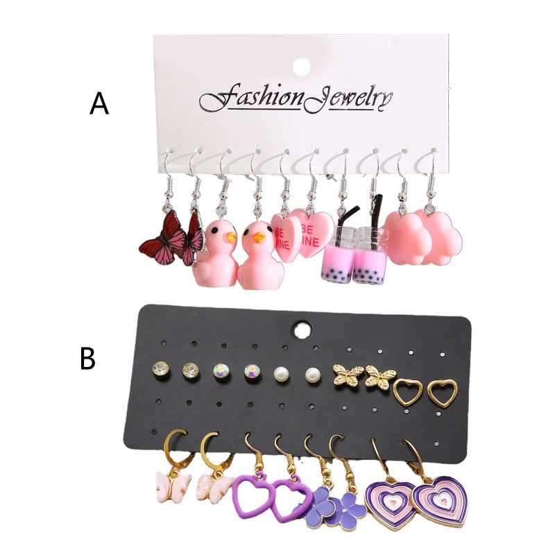 Set 5 / 9 Đôi Bông Tai Đơn Giản Màu Sắc Ngọt Ngào Cho Nữ