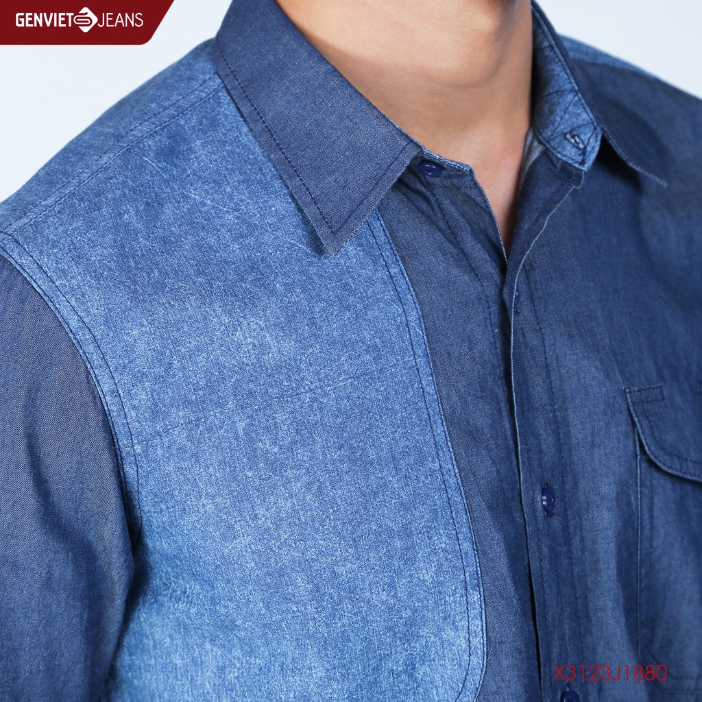 Áo Sơmi Jeans Nam Genviet Đắp Vai Dài Tay X3123J1880