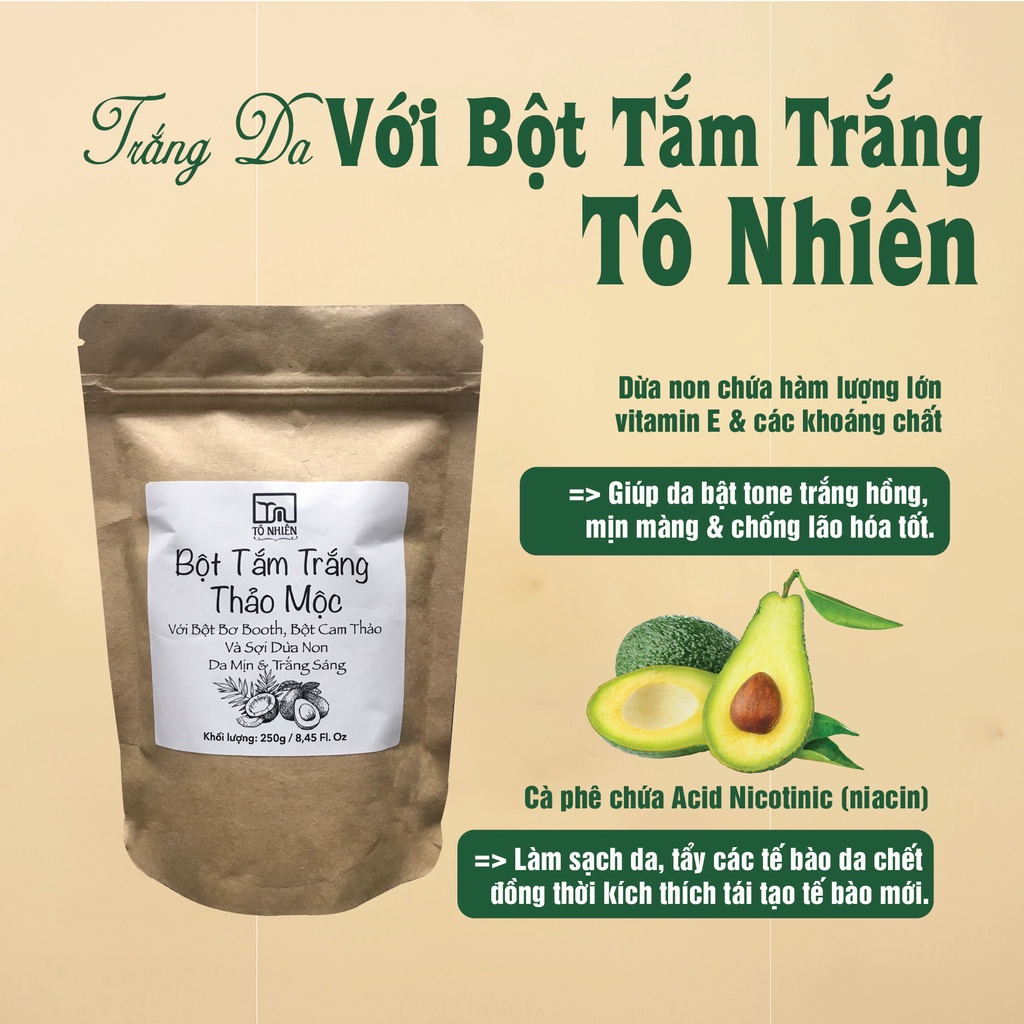 Bột tắm trắng thảo mộc TÔ NHIÊN ngăn ngừa mụn lưng, dưỡng da trắng mịn màng 250 gram