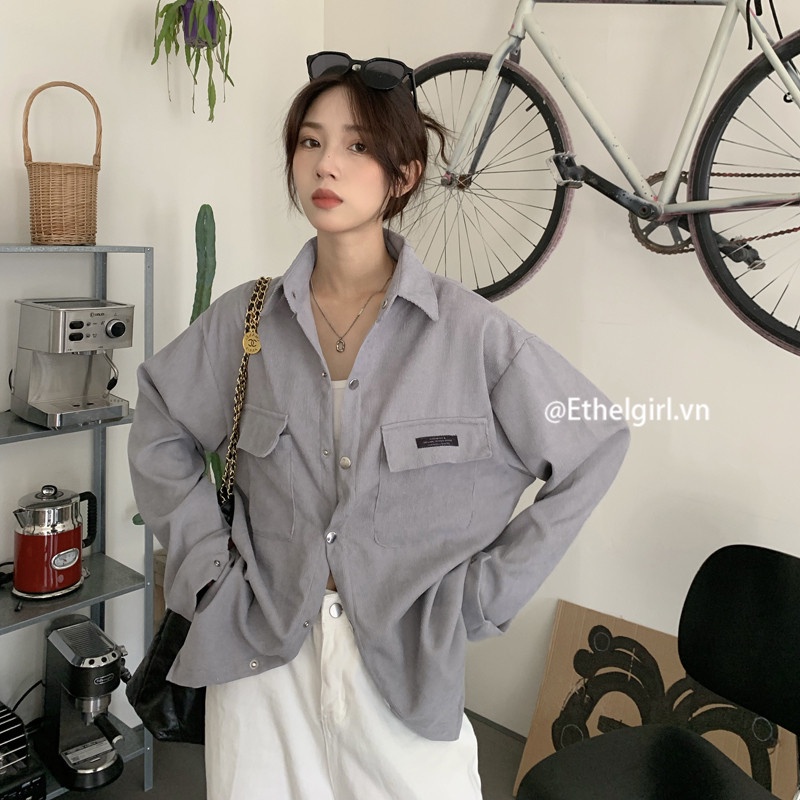 Áo Sơ Mi Nữ Dài Tay Cổ Bẻ Form Rộng Thời Trang Hàn