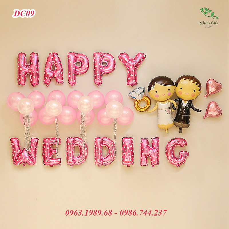 Set Bóng Trang Trí Phòng Cưới ,Set Bóng Happy Wedding Trang Trí Phòng Tân Hôn