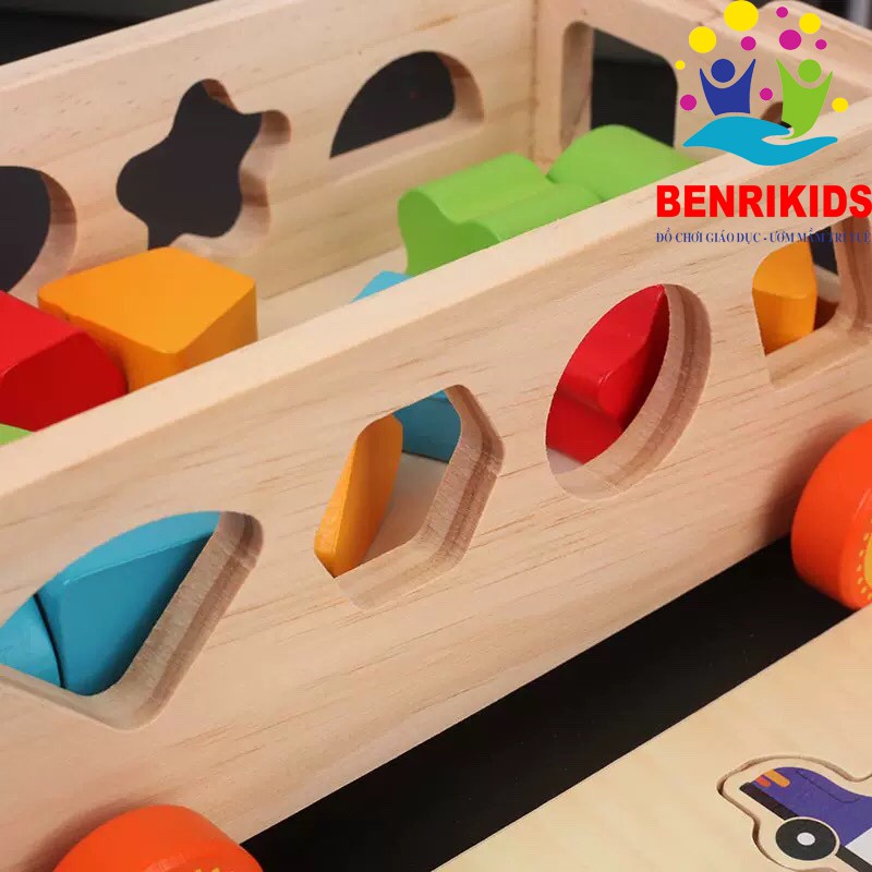 Đồ Chơi Xe Kéo Thả Hình Khối Kèm Đàn Xylophone Bằng Gỗ Cho Bé