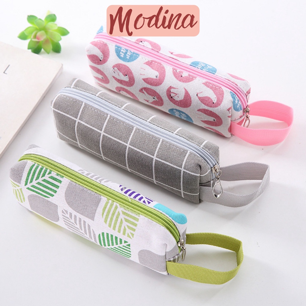 Túi đựng bút vải canvas cute MODINA, hộp bút vải in hình dễ thương