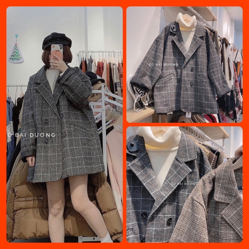 Áo dạ cổ Vest Blazer kẻ tiêu 4 khuy hàng Quảng Châu Nhung Nhớ A2502N Nhung Nhớ