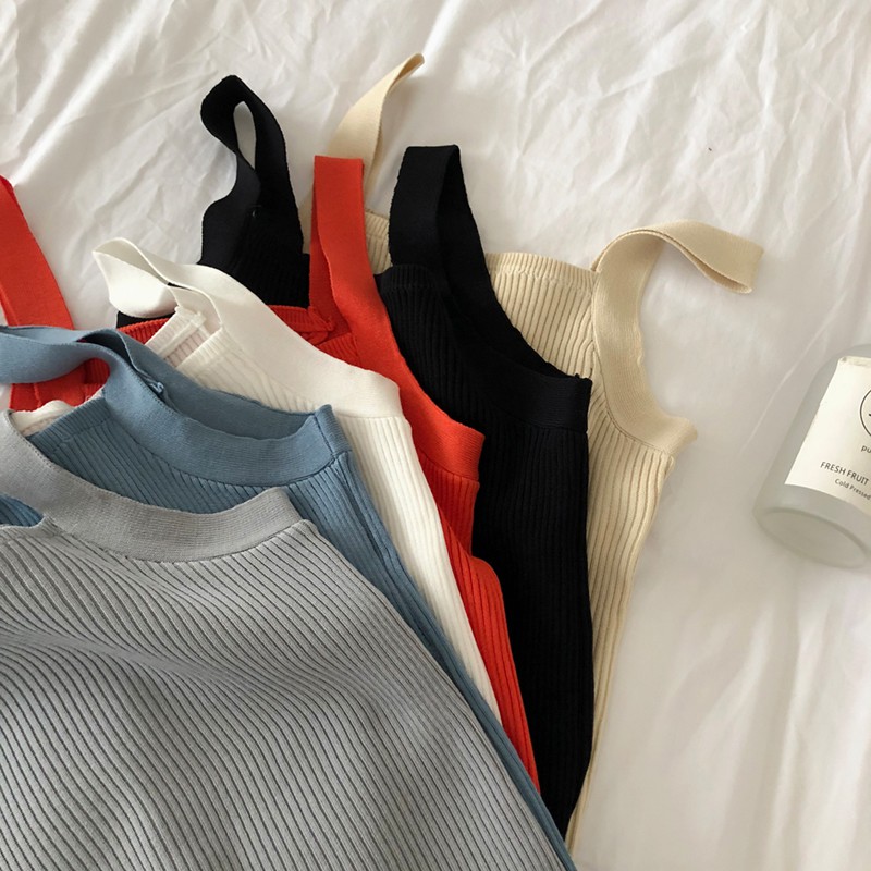 NUZIRO  Áo hai dây dệt kim dáng ôm kiểu dáng thời trang dành cho nữ