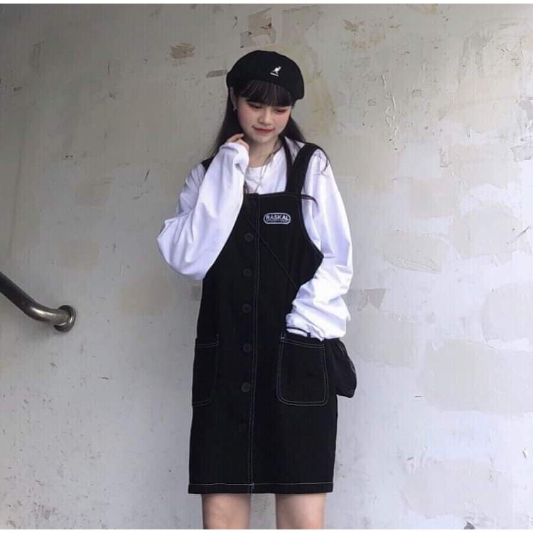 Váy yếm jean nữ chất thô mềm dễ mix đồ form rộng dáng suông | BigBuy360 - bigbuy360.vn
