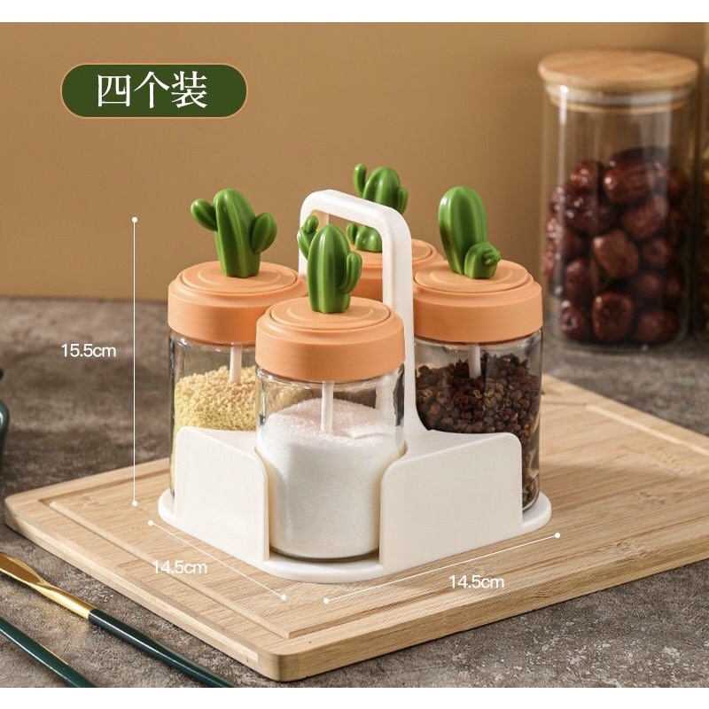 Bộ 4 hũ đựng gia vị xương rồng🥰