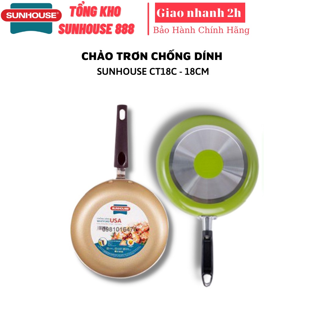 [Mã INCUBACK1416 hoàn 20K xu đơn 50K] Chảo trơn SUNHOUSE 3 lớp chống dính CT18C size 18cm