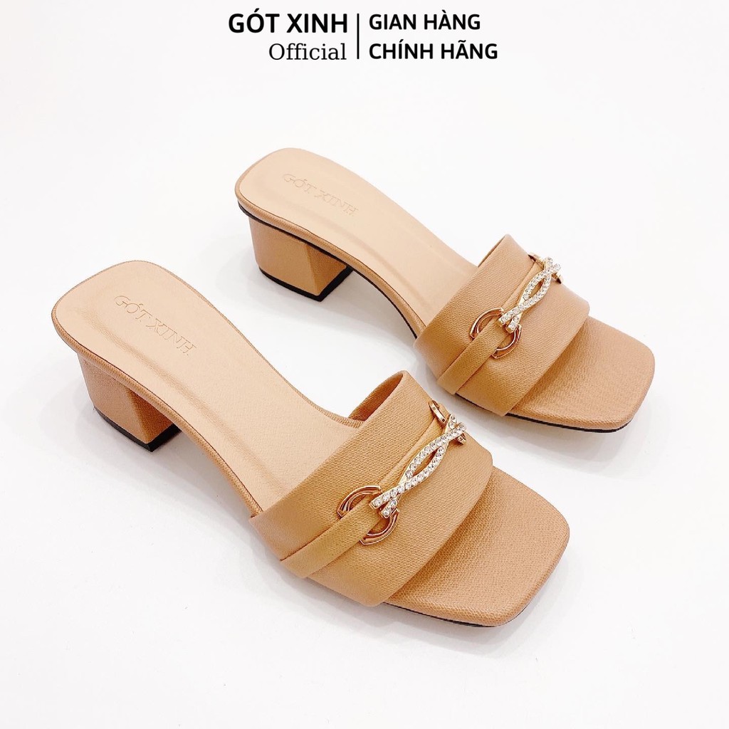 Dép cao gót nữ GÓT XINH D16 mũi vuông quai ngang cao 4cm