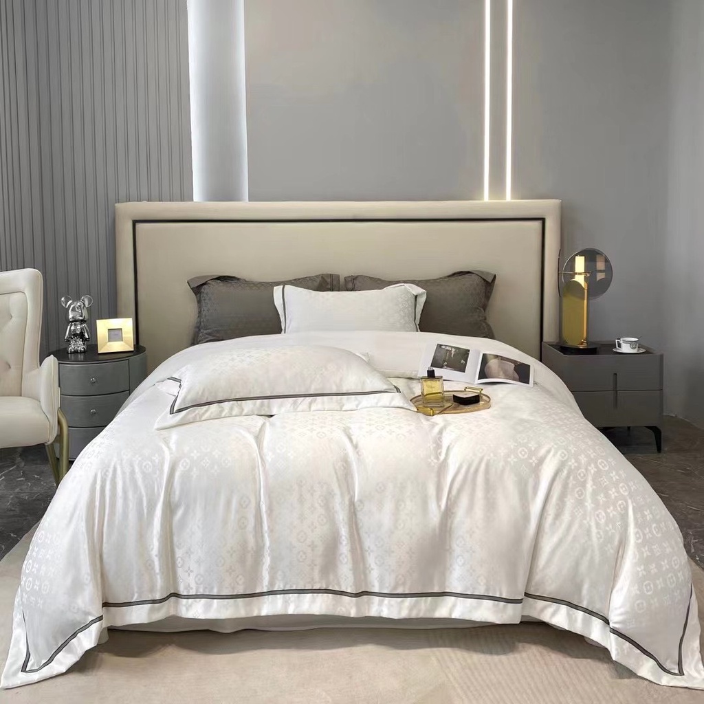Bộ chăn ga gối lụa LUXURY BEDDING, ga giường vỏ gối lụa vân chìm mềm mát không nhăn