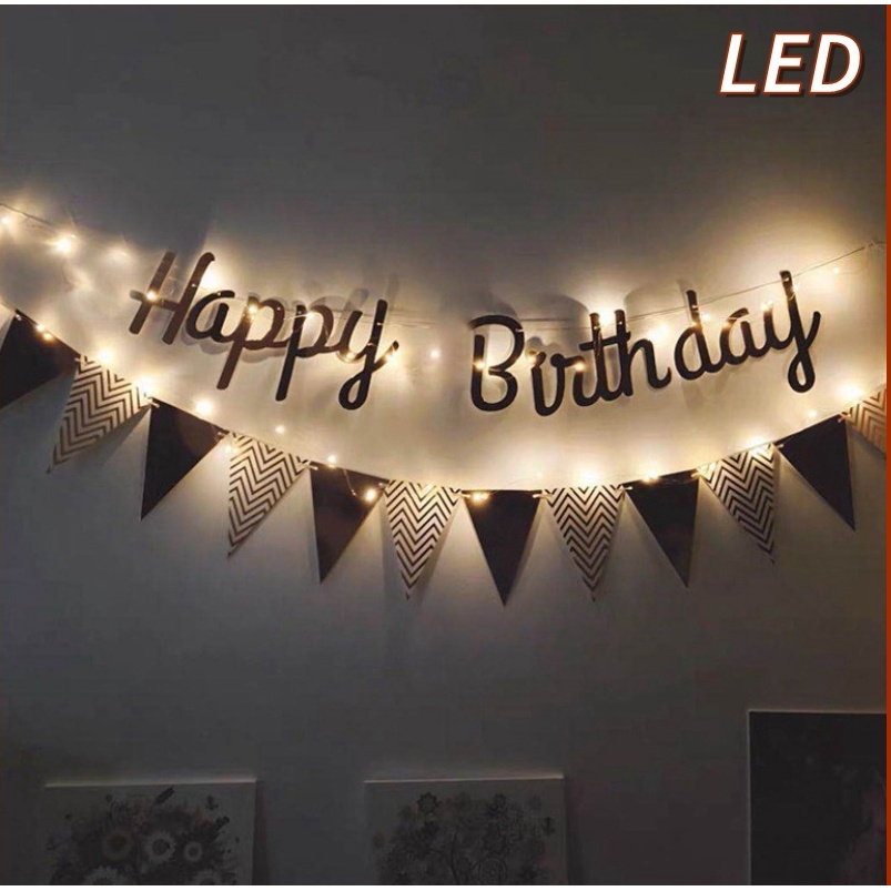 Bộ Dây Cờ Treo Trang Trí Tiệc Sinh Nhật Có Đèn LED
