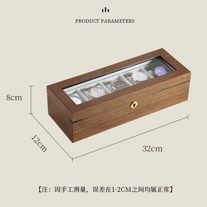 Hộp Gỗ Đựng Đồng Hồ 5 Ô - Hộp Xếp Đồ, Trưng Bày Khuyên Tai Vòng Cổ, Kính, Trang Sức Sang Trọng