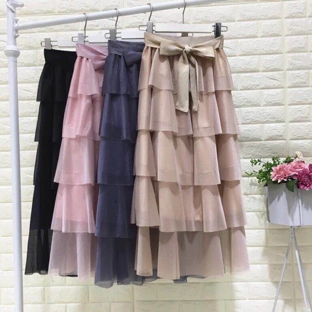 Chân váy tầng nơ dáng dài, Chân váy maxi 5 tầng vải von CV903 - NhiNhiShop