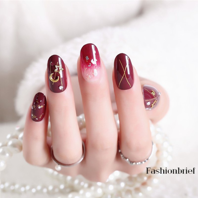 [Hàng mới về] Set 24 móng tay giả có họa tiết và đính hạt trang trí móng tay sáng tạo