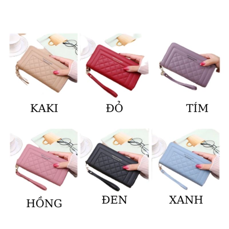 Ví nữ dài cầm tay hai ngăn khóa kéo cao cấp sang trọng nhiều ngăn tiện dụng giá rẻ da PU VD033