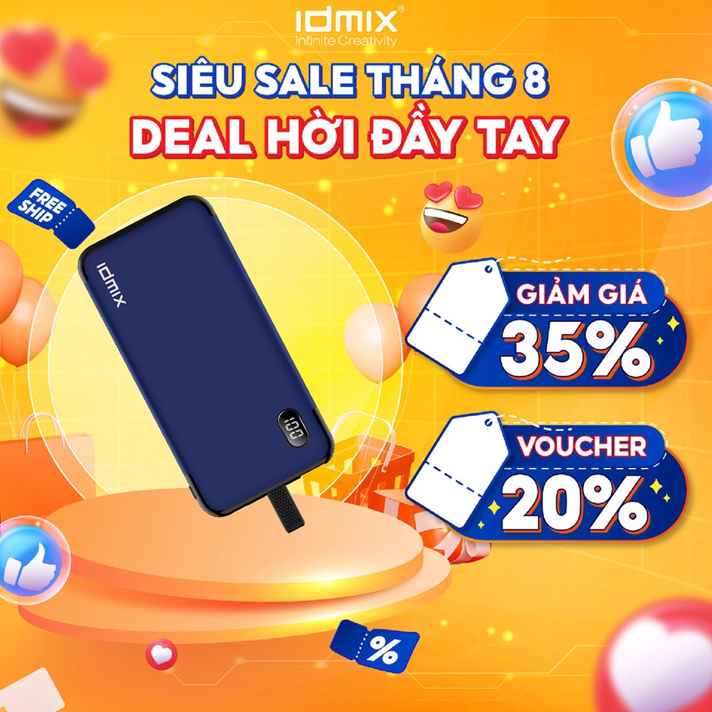 Pin sạc dự phòng Type-C IDMIX – dung lượng 10.000 mAh thiết kế mỏng nhẹ, hỗ trợ sạc nhanh, bảo hành 12 tháng