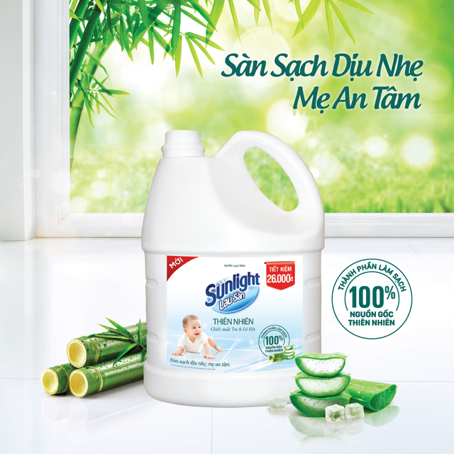Nước Lau Sàn Sunlight Thiên Nhiên Chiết Xuất Tre &amp; Lô Hội 3,6 Kg - Sạch Dịu Nhẹ - Mẹ An Tâm