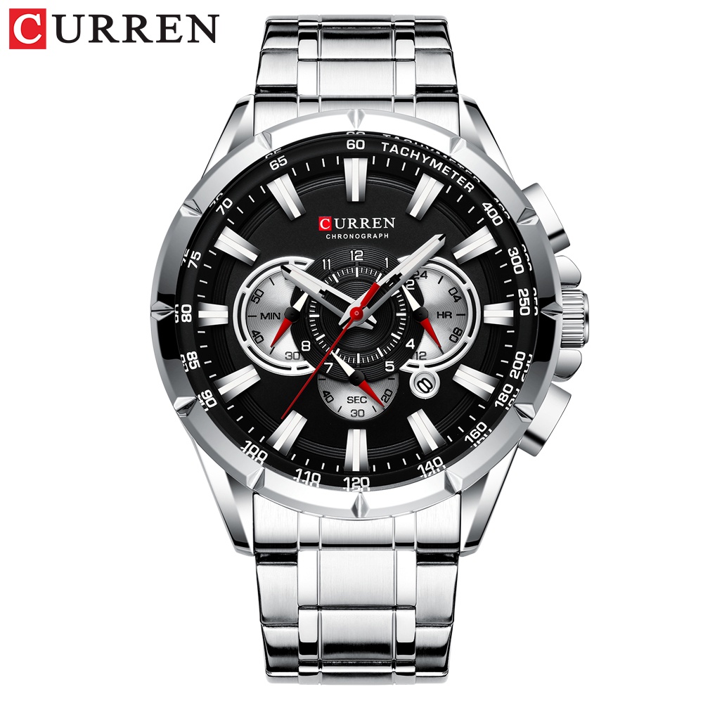 Đồng hồ đeo tay CURREN 8363X dây thép không gỉ màu bạc chức năng chronograph chống thấm nước kiểu sang trọng cho nam