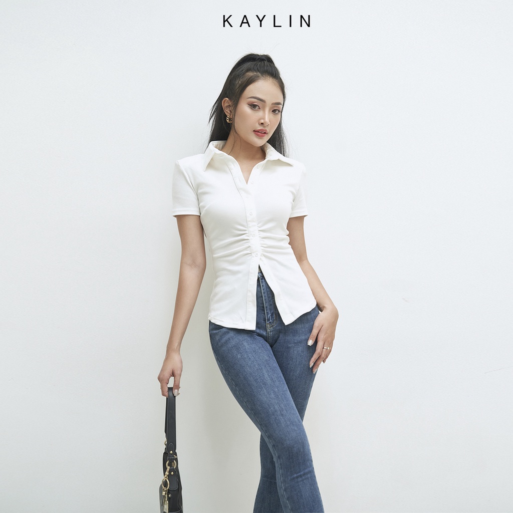 Áo sơ mi nữ freesize tay ngắn nhấn eo form ôm phong cách KAYLIN - N1698