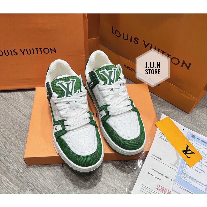 GIÀY L.V TRAINER SNEAKER GREEN WHITE LAI AU