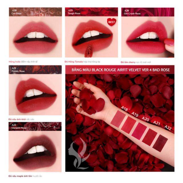 Son kem lì Black Rouge Air Fit Velvet Tint Season 4 Bad Rose - swatch ảnh 2