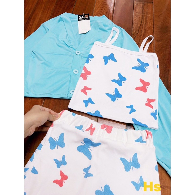 Bộ Áo Cardigan Kèm Croptop 2 Dây Bướm Và Chân Váy Siêu Xinh🦋 Set Áo Khoác Dài Tay Kèm Váy Áo 🦋 | BigBuy360 - bigbuy360.vn