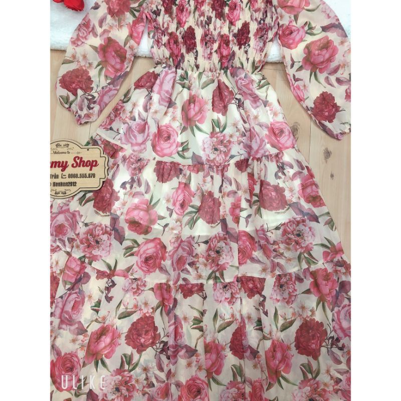 Đầm Maxi Hoa Xòe (SIZE S-M-L) tay dài bo phồng ngực nhúng HÀNG THIẾT KẾ | BigBuy360 - bigbuy360.vn