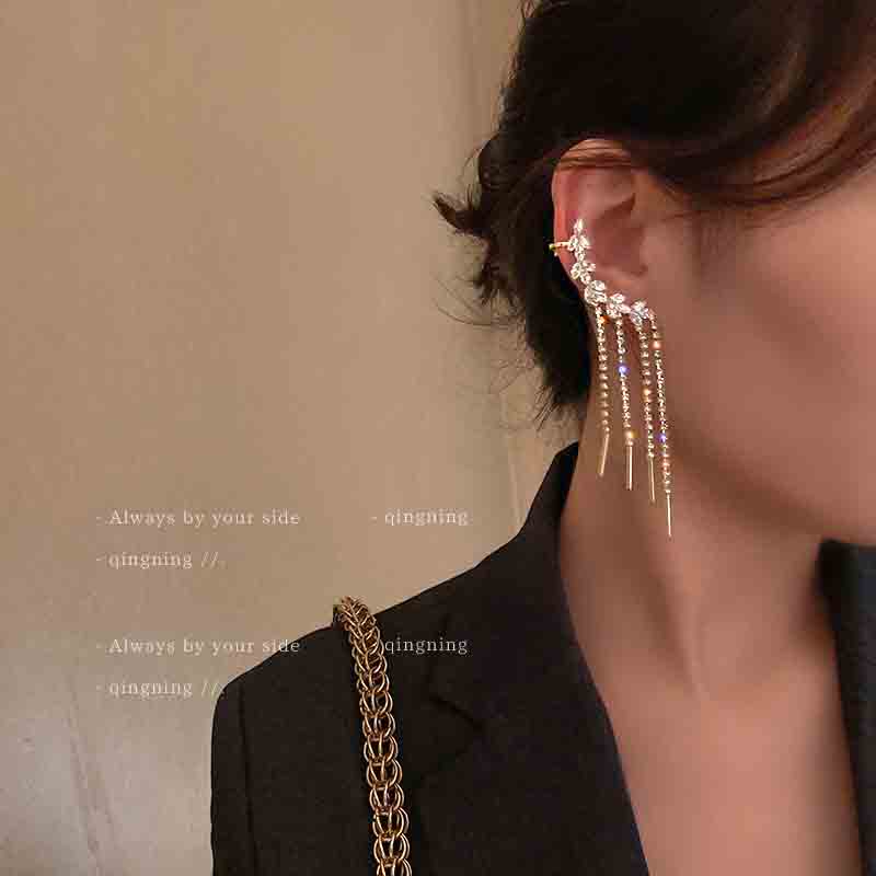 Bông Tai Dạng Kẹp Hình Cành Olive Đính Đá Bằng Bạc 925 Thời Trang 3