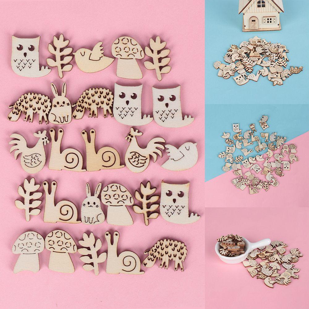 Set 50 Miếng Gỗ Hình Ốc Sên Và Thỏ Trang Trí Scrapbook