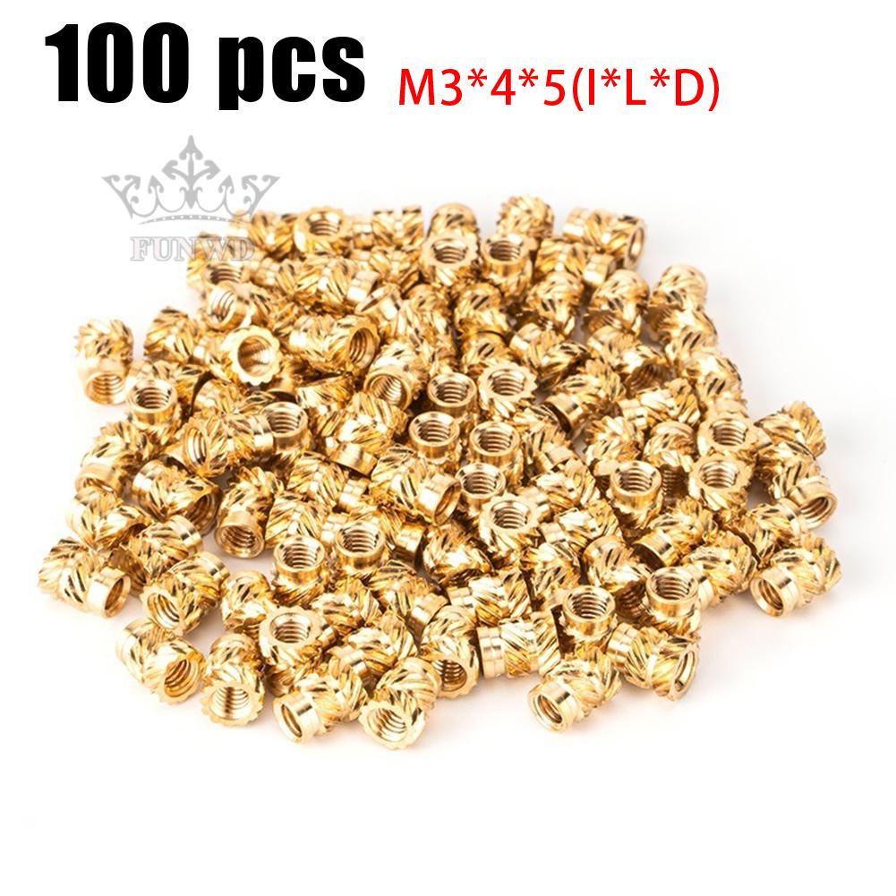 【FUNWD】100PCS Threaded Insert Self-clinching Nut Brass Internal Thread Knurled M3