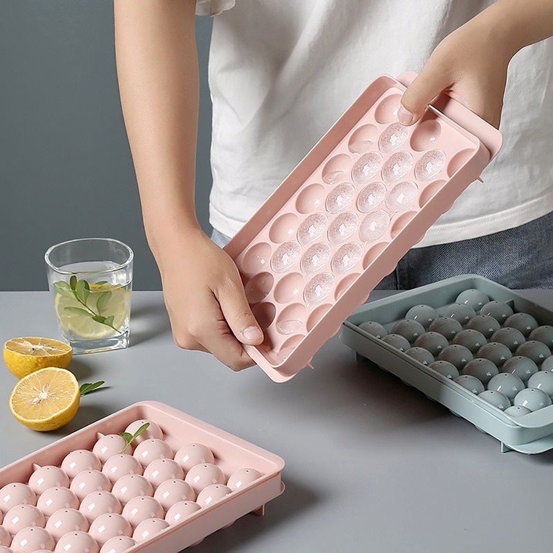 Khuôn Silicone Làm Đá Viên 18/33 Ngăn Hình Kim Cương Tròn Có Thể Tái Sử Dụng
