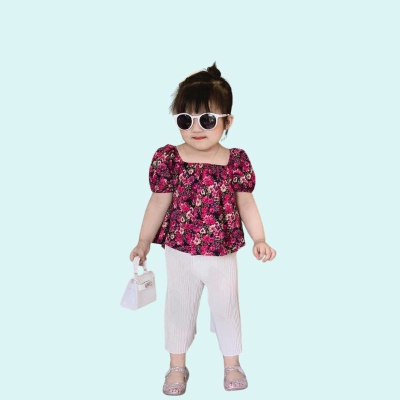 Đồ bộ trẻ em cho bé set áo hoa hồng phối quần dập ly trắng cho bé JIMADO AB6050