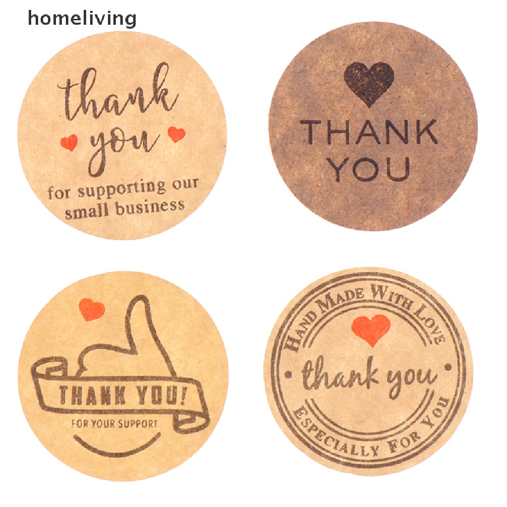 Cuộn 500 Nhãn Dán Thank You Hình Tròn Bằng Giấy Kraft Tự Nhiên