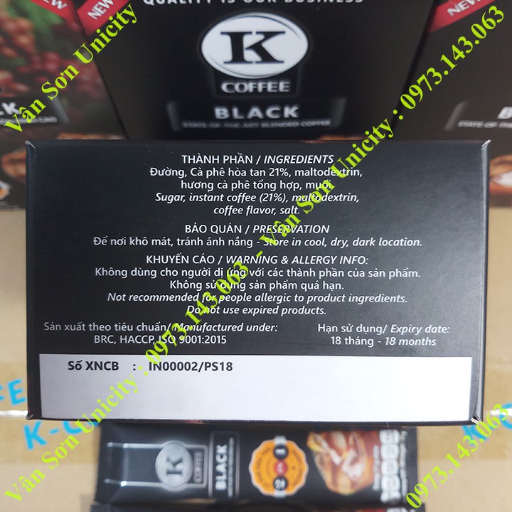 05 hộp Cà phê đen K Coffee Black Phúc Sinh Hộp 255g (15 gói dài * 17g)