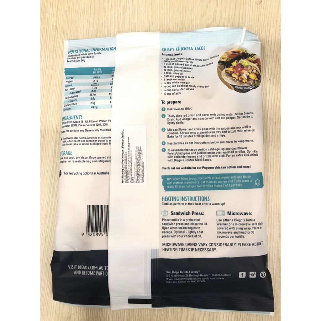 Vỏ Bánh Tortilla Mexico Bắp Không Gluten túi 280g 10 bánh Mexico Corn Tortillas Diego’s