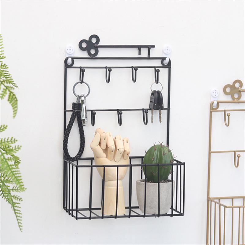 Vintage Metal Wire Rack Magazine Coat Holder Rack with 7 Key Hooks