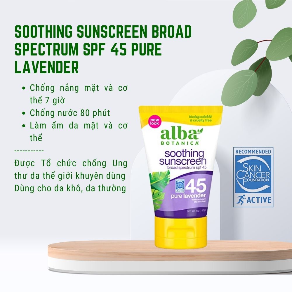 [Mua 1 Tặng 1] Kem chống nắng dưỡng ẩm oải hương cho mặt và cơ thể ALBA BOTANICA SOOTHING SUNSCREEN SPF 45 113g