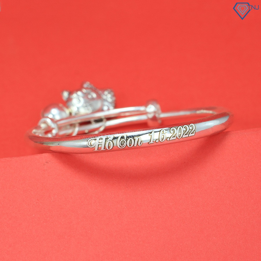 Quà thôi nôi, đầy thàng cho bé - Lắc bạc cho bé khắc tên hình con hổ LTT0069 - Trang Sức TNJ