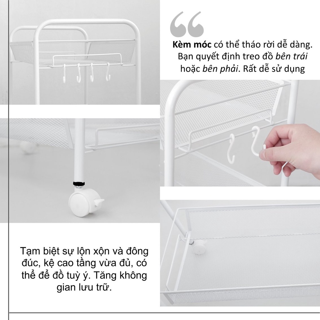 Kệ đựng đồ bằng lưới 3 tầng kèm bánh xe đựng mỹ phẩm, lưu trữ đồ ăn - HyHy Home Decor