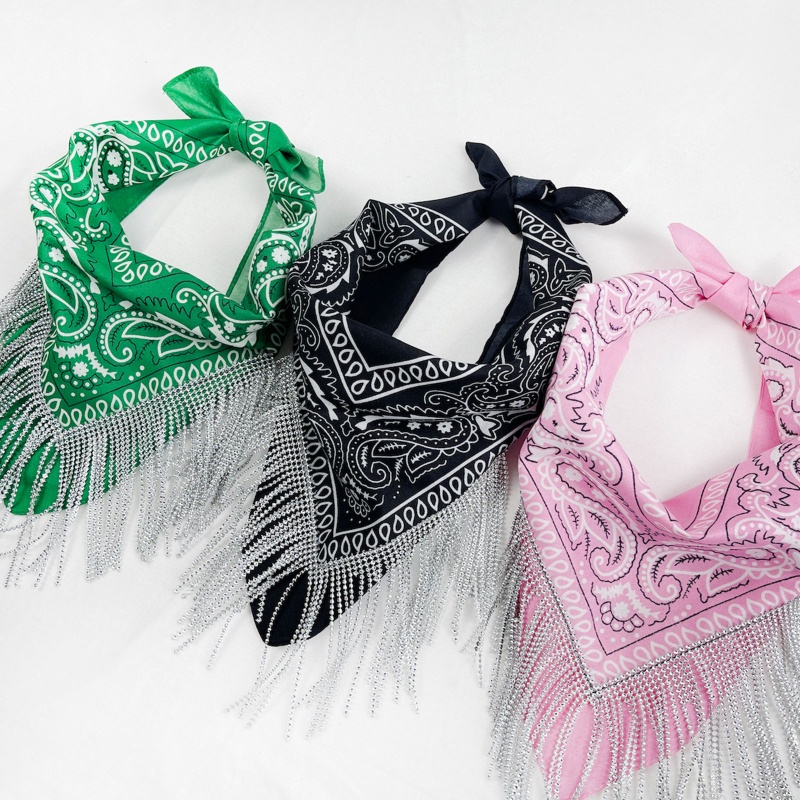 Khăn Trùm Đầu Bandana Đính Đá Tinh Xảo Với Tua Rua Màu Bạc Cho Unisex