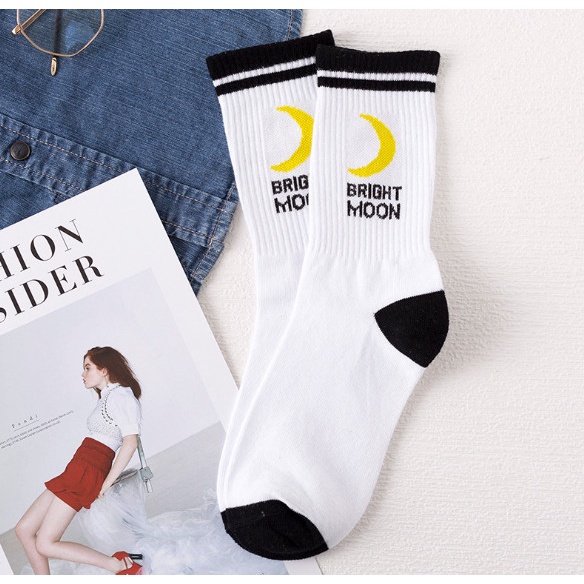 Vớ Tất cổ cao Unisex chữ BRIGHT MOON phong cách thể thao, năng động.