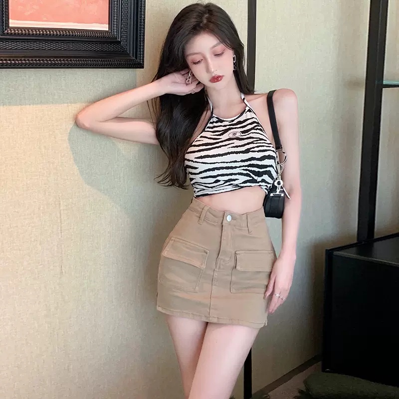 Chân váy denim ZHELIHANGFEI dáng chữ A lưng cao co giãn tốt thời trang mùa hè 2022 cho nữ