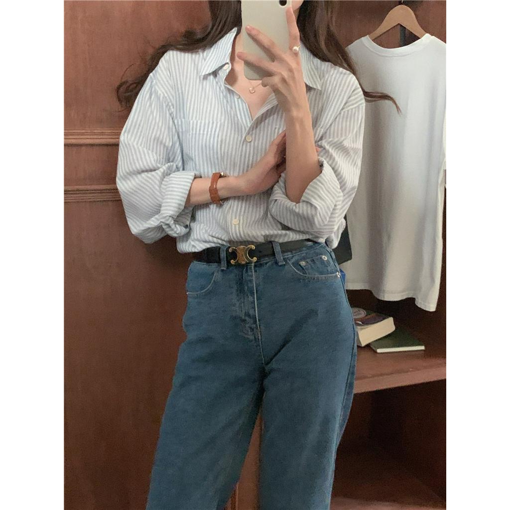 Áo Sơ Mi Kẻ Sọc Cổ polo Dài Tay Thời Trang Hàn Quốc Cổ Điển 58052