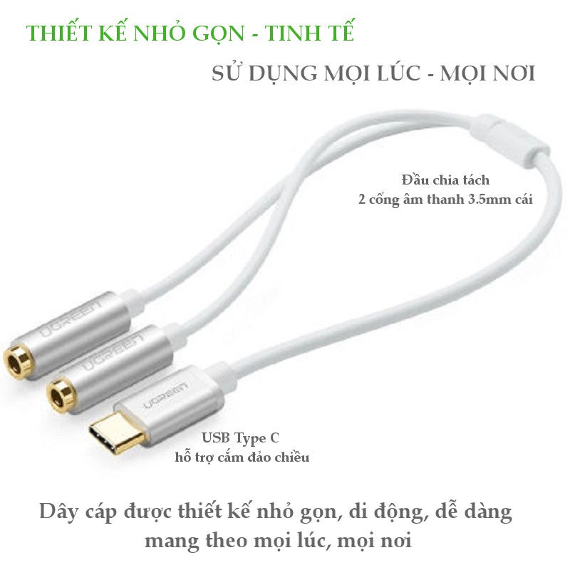 Dây Chuyển USB Type-C Sang 2 Cổng Audio 3.5mm Ugreen 30732