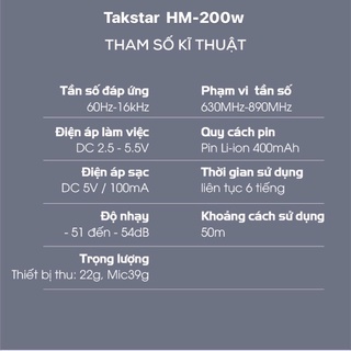 [Mã ELHACE giảm 4% đơn 300K] Micro trợ giảng ko dây kèm đầu thu Takstar HM-200W