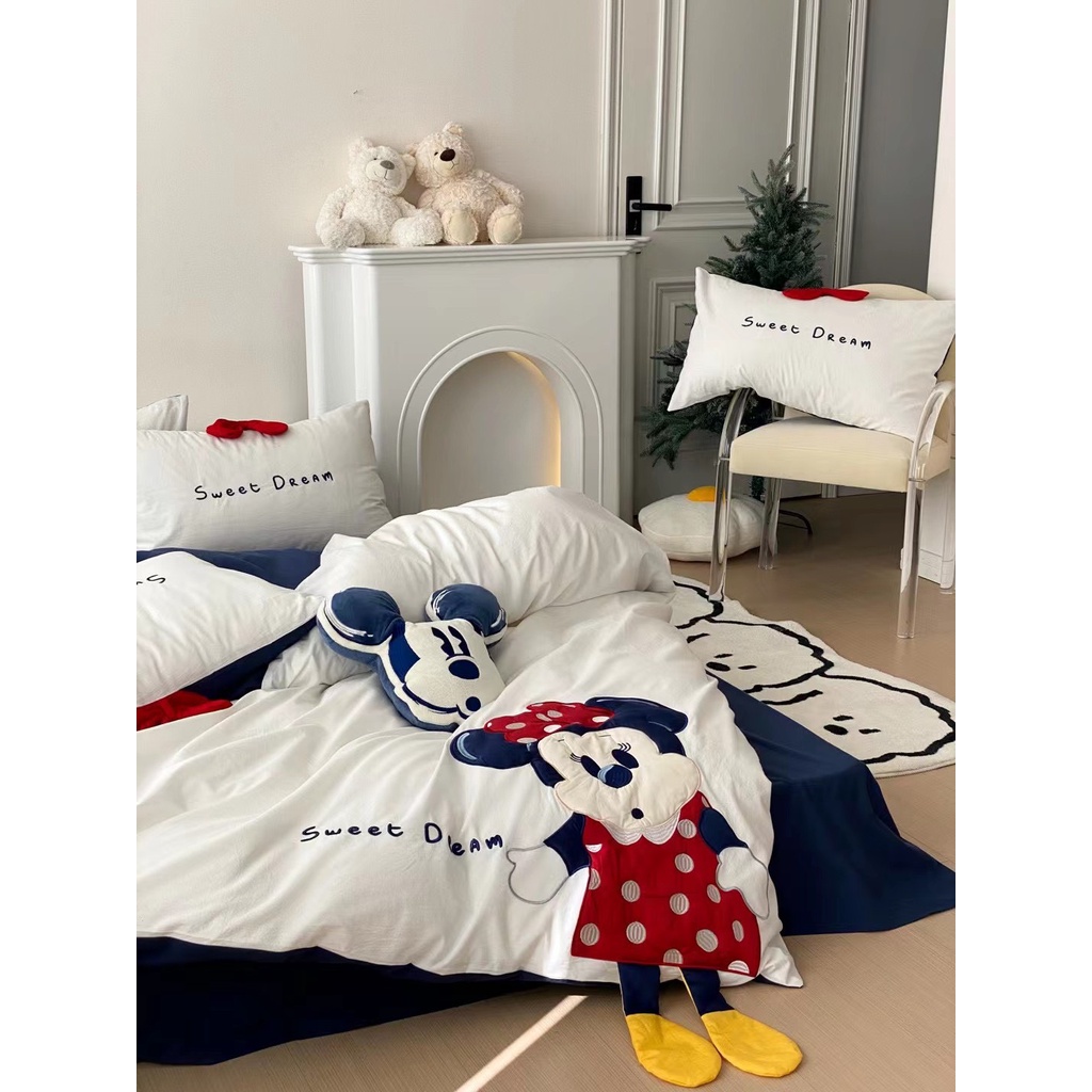 Bộ Chăn Ga Gối 5 Món Cotton Linen Họa Tiết Hoạt Hình Disney Dễ Thương Luna Bedding