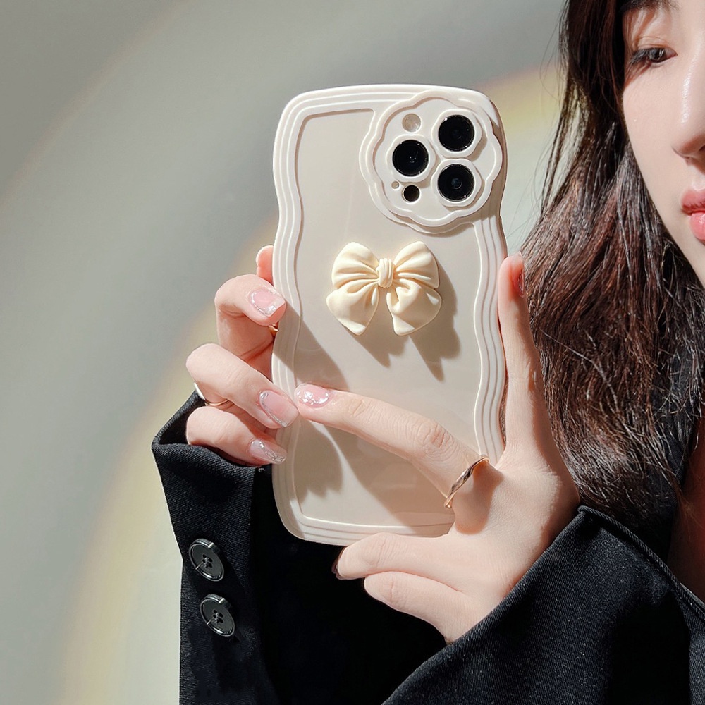 Ốp điện thoại TPU mềm đính nơ bảo vệ toàn diện thích hợp cho Iphone 14 13 pro max 12 mini 11 x xs xr 8 7+