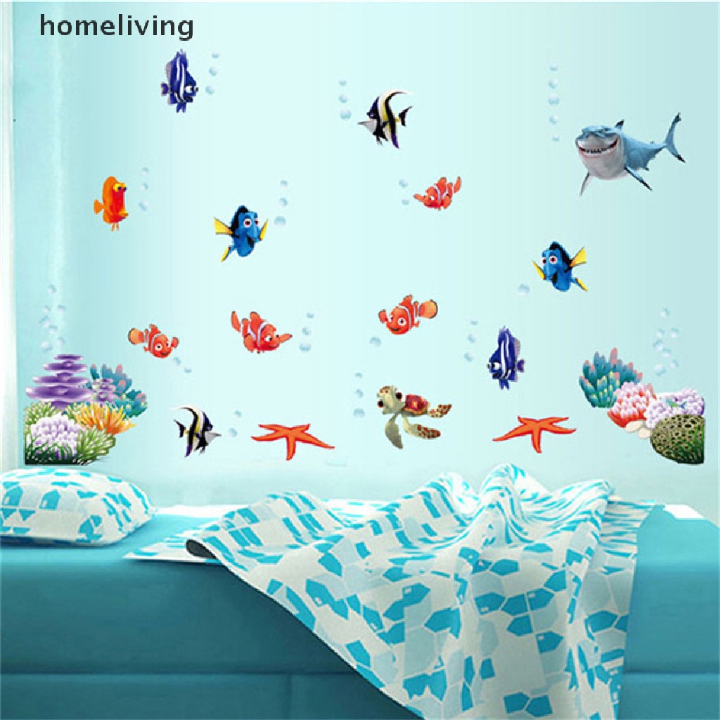 Sticker Dán Tường Họa Tiết Hình Con Cá Biển Theo Phong Cách Hoạt Hình Dùng Trong Trang Trí Phòng Tắm