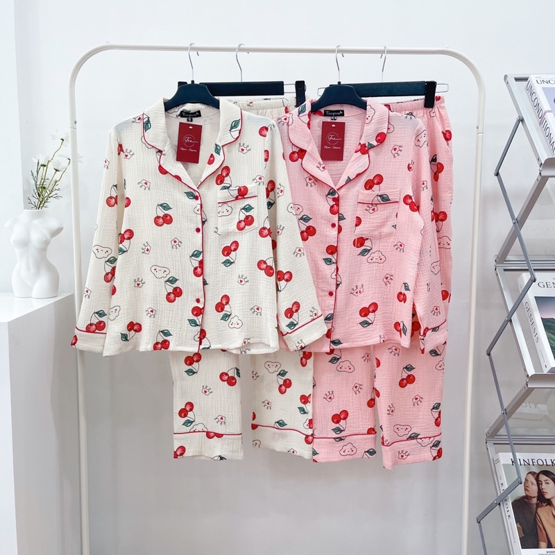 Bộ Mặc Nhà Pyjama Chất Xô Muslin Tea Store Áo Dài Quần Dài Họa Tiết Dễ Thương | BigBuy360 - bigbuy360.vn